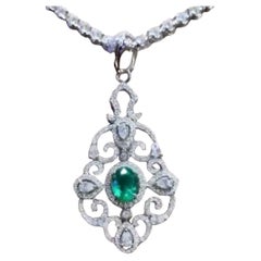 Pendentif en or 18 carats avec émeraude de Zambie certifiée AIG de 2,90 carats et diamants de 2,90 carats