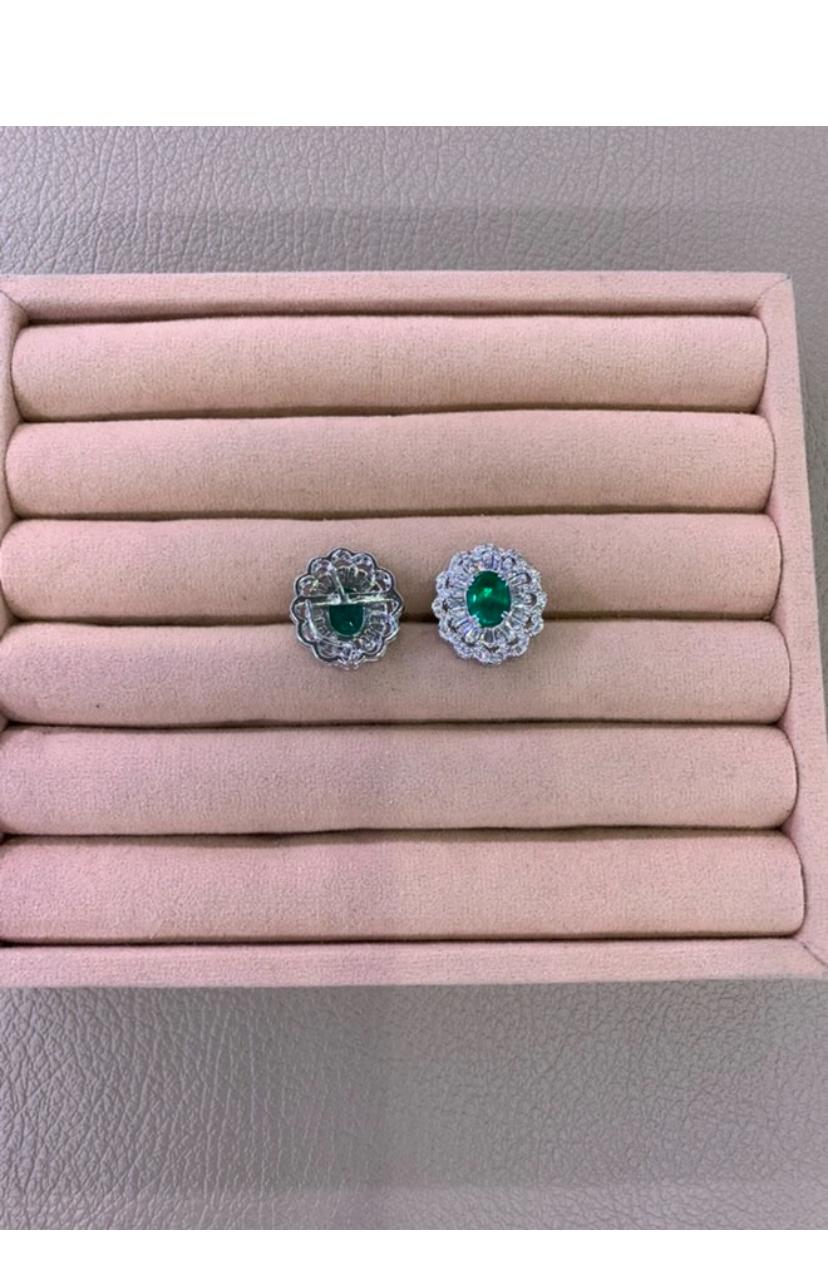 Women's AIG Certified 2.90 Ct Zambian Emeralds 1.90 Ct Diamonds 18k Gold Earrings For Sale