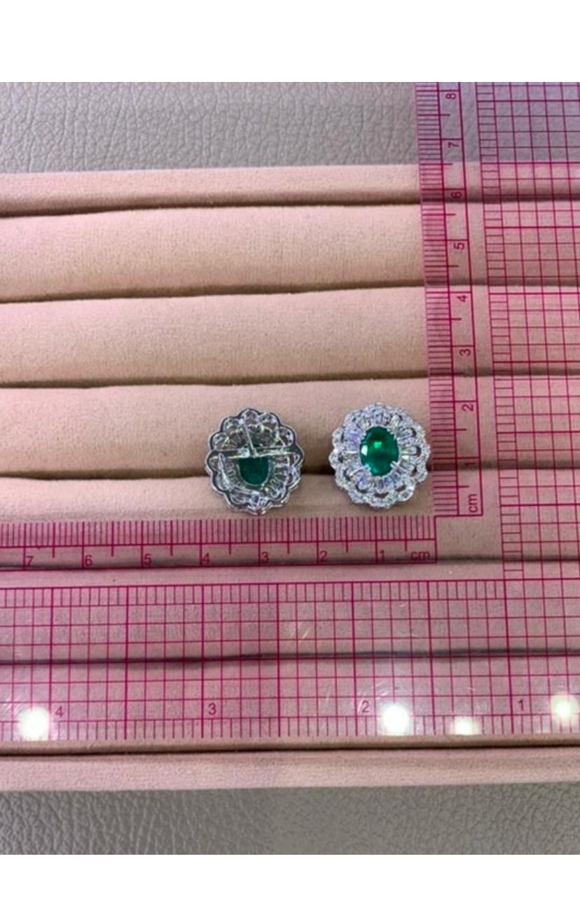 AIG Certified 2.90 Ct Zambian Emeralds 1.90 Ct Diamonds 18k Gold Earrings For Sale 1