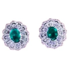 AIG Certified 2.90 Ct Zambian Emeralds 1.90 Ct Diamonds 18k Gold Earrings