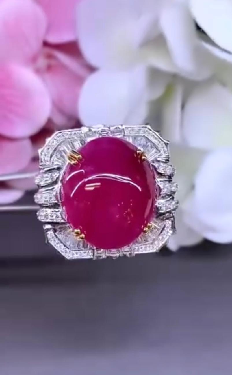 Rubí de Birmania certificado AIG de 29.00 quilates  Anillo de oro de 18 quilates con diamantes de 3,20 quilates en Nuevo estado para la venta en Massafra, IT
