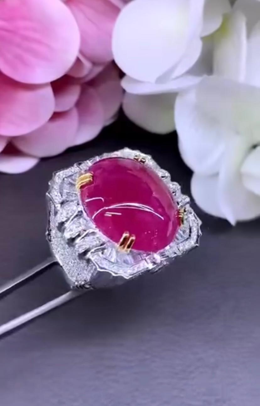 Femenino o masculino Rubí de Birmania certificado AIG de 29.00 quilates  Anillo de oro de 18 quilates con diamantes de 3,20 quilates en venta