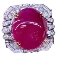 AIG Certified 29.00 Carat Burma Ruby  3.20 Ct Diamonds 18K Gold Ring