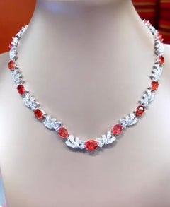 AIG Certified 29.00 Carat Orange Sapphires  5 Carat Diamonds 18k Gold Necklace