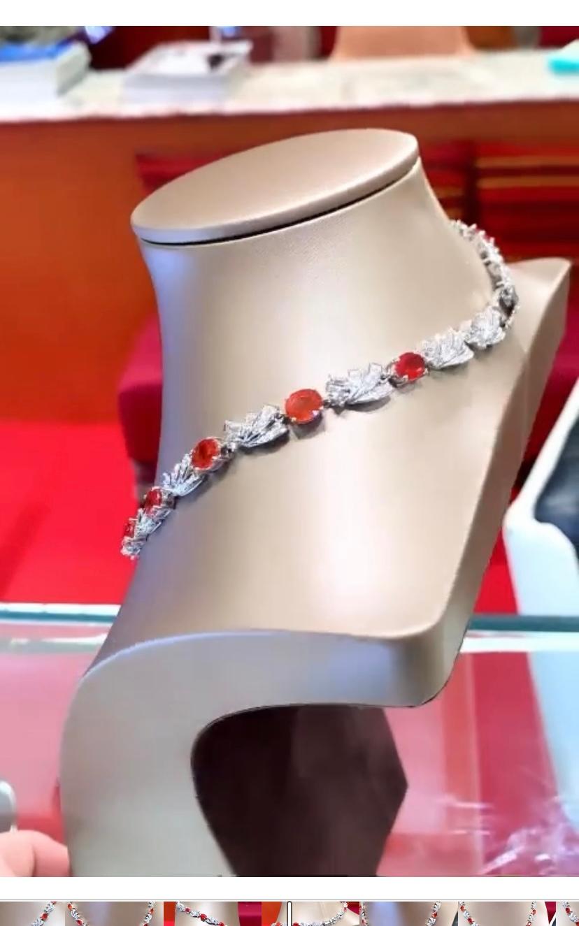 Women's or Men's AIG Certified 29.00 Carat Orange Sapphires  5 Carat Diamonds 18k Gold Necklace  For Sale