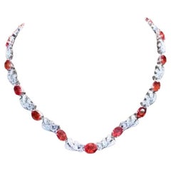 Zafiros naranjas certificados AIG de 29,00 quilates  Collar de oro de 18 quilates con diamantes de 5 quilates