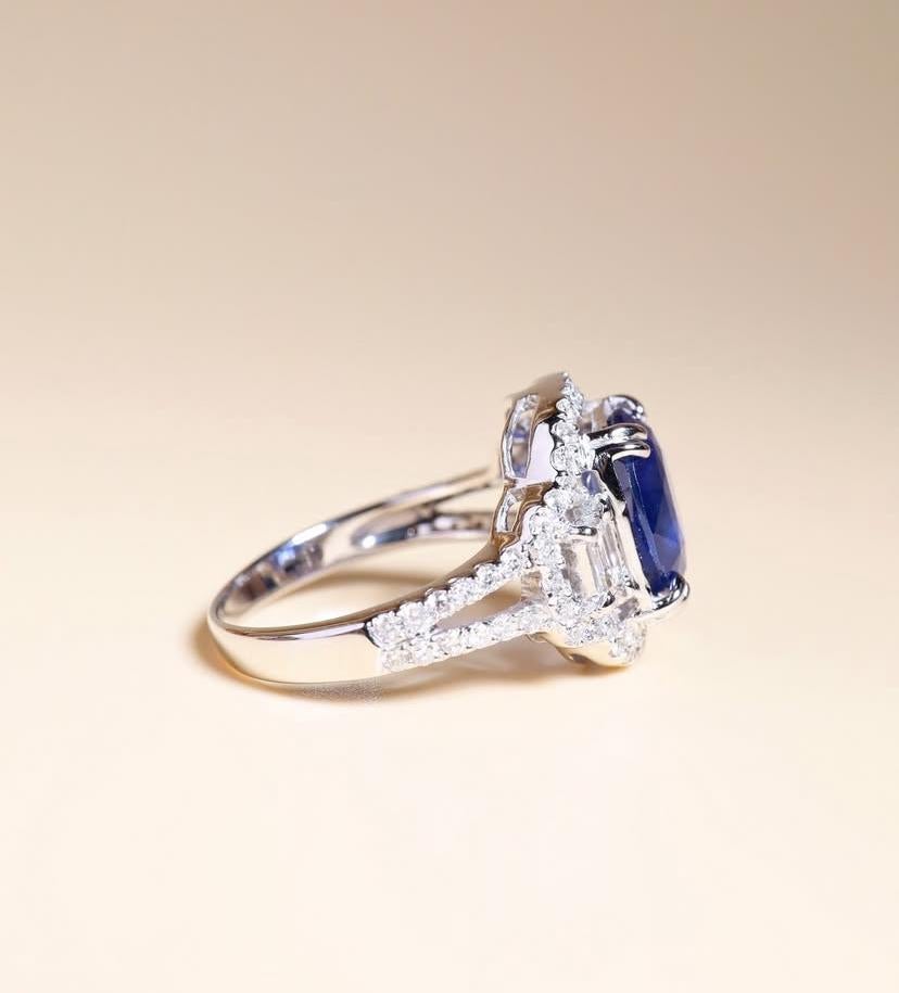 AIG zertifiziert 3,00 Karat Ceylon Saphir Diamant 18K Gold Ring Damen im Angebot