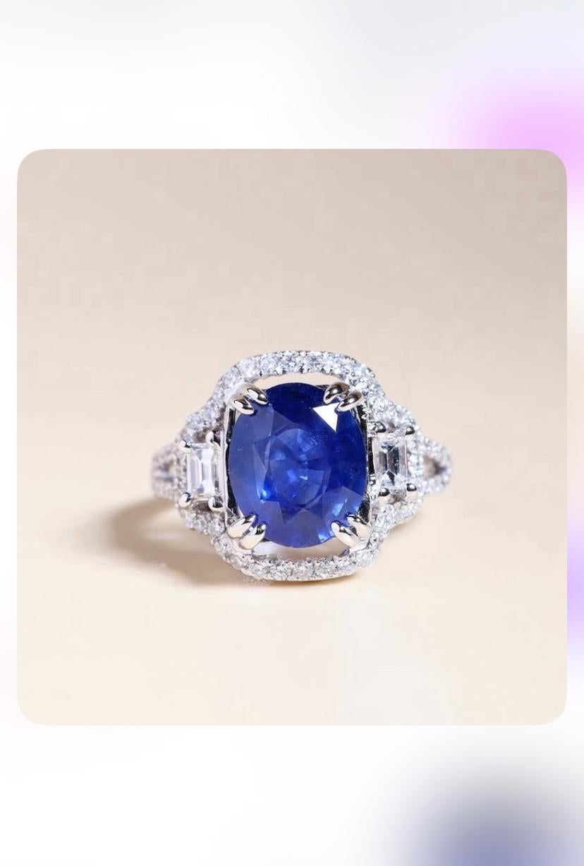 AIG zertifiziert 3,00 Karat Ceylon Saphir Diamant 18K Gold Ring im Angebot 1