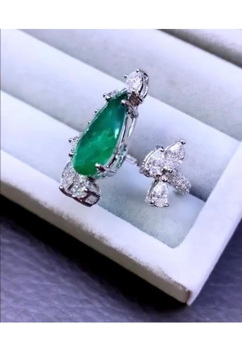 AIG-zertifizierter 3,00 Karat sambischer Smaragd  1,90 Karat Diamanten 18k Gold Ring Damen im Angebot