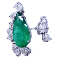 AIG Certified 3.00 Carat Zambian Emerald  1.90 Ct Diamonds 18k Gold Ring