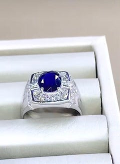 AIG Certified 3.00 Ceylon Sapphire Diamonds 18K Gold Unisex Ring