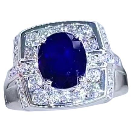 AIG Certified 3.00 Ceylon Sapphire Diamonds 18K Gold Unisex Ring