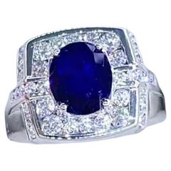 AIG Certified 3.00 Ceylon Sapphire Diamonds 18K Gold Unisex Ring