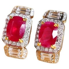 AIG Certified 3.00 Ct Burma Rubies Diamonds 18K Gold Earrings