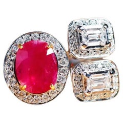 AIG Certified 3.00 Ct Burma Ruby GIA Certified 1.00 Ct Diamonds 18K Gold Ring