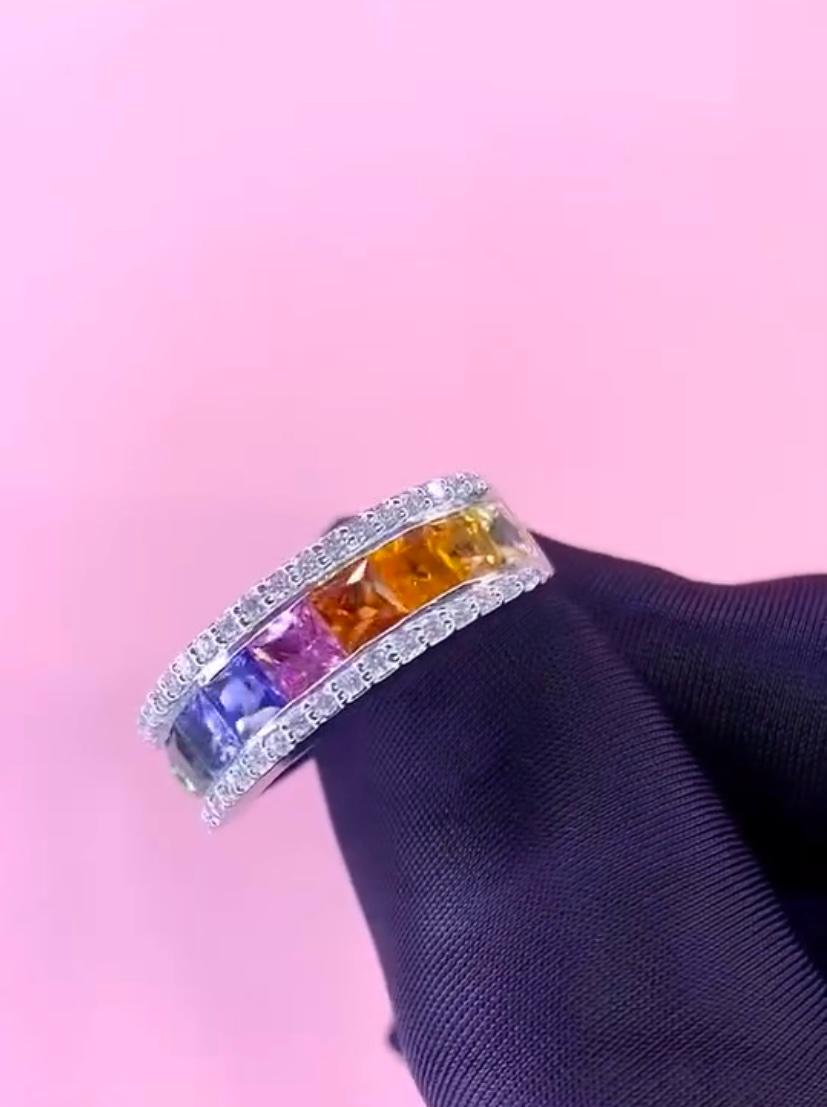 18 Karat Goldring mit AIG-zertifiziertem 3,00 Karat Ceylon-Saphiren und Diamanten für Damen oder Herren im Angebot