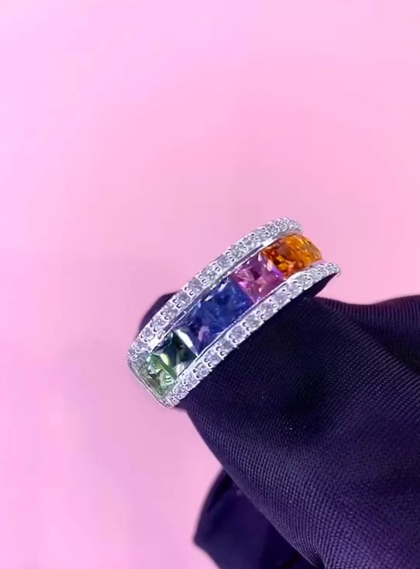 18 Karat Goldring mit AIG-zertifiziertem 3,00 Karat Ceylon-Saphiren und Diamanten im Angebot 2