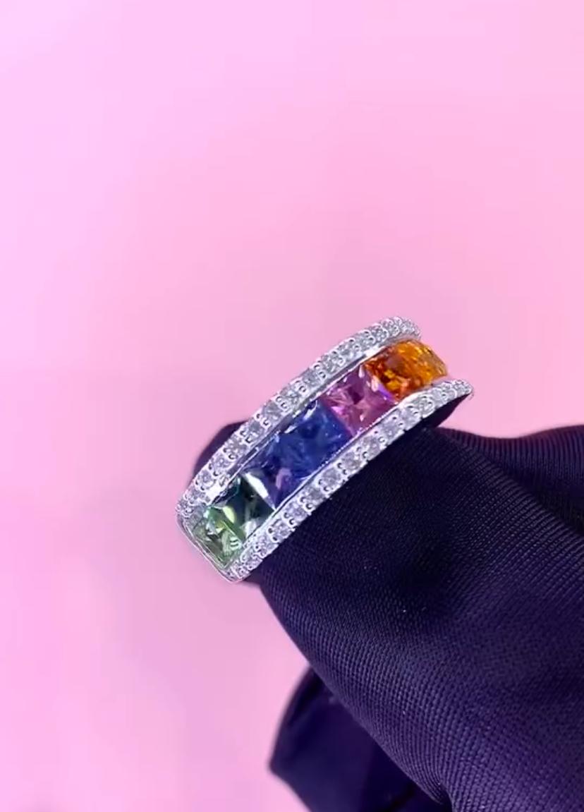 18 Karat Goldring mit AIG-zertifiziertem 3,00 Karat Ceylon-Saphiren und Diamanten im Angebot 3
