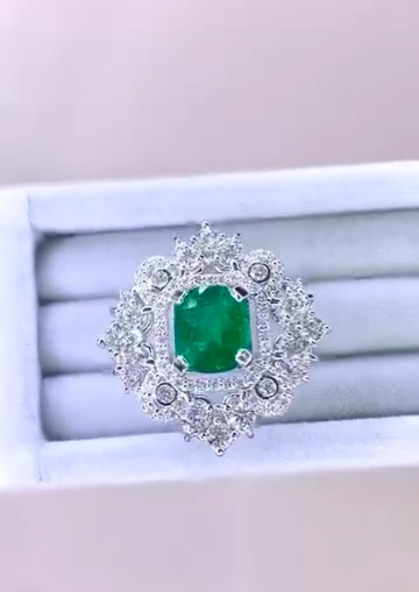 AIG Certified 3.00 Ct Zambian Emerald 2.40 Ct Diamonds 18K Gold Ring For Sale 2
