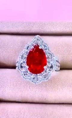 AIG Certified 3.00 Tanzania Ruby Diamonds 18K Gold Ring