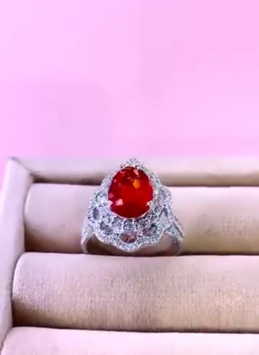 Pear Cut AIG Certified 3.00 Tanzania Ruby Diamonds 18K Gold Ring For Sale