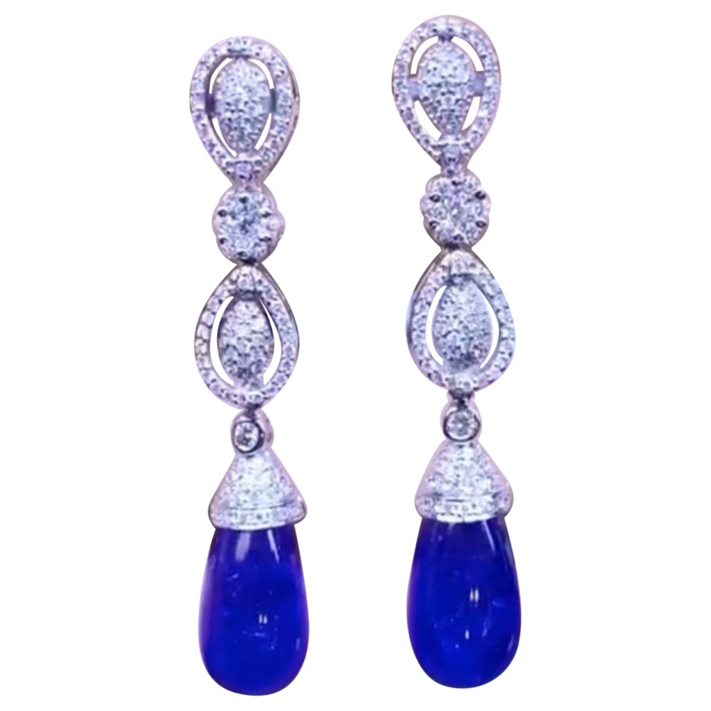 AIG Certified 30.00 Carats Tanzanites  Diamonds 18K Gold Earrings 