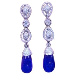 AIG Certified 30.00 Carats Tanzanites  Diamonds 18K Gold Earrings 