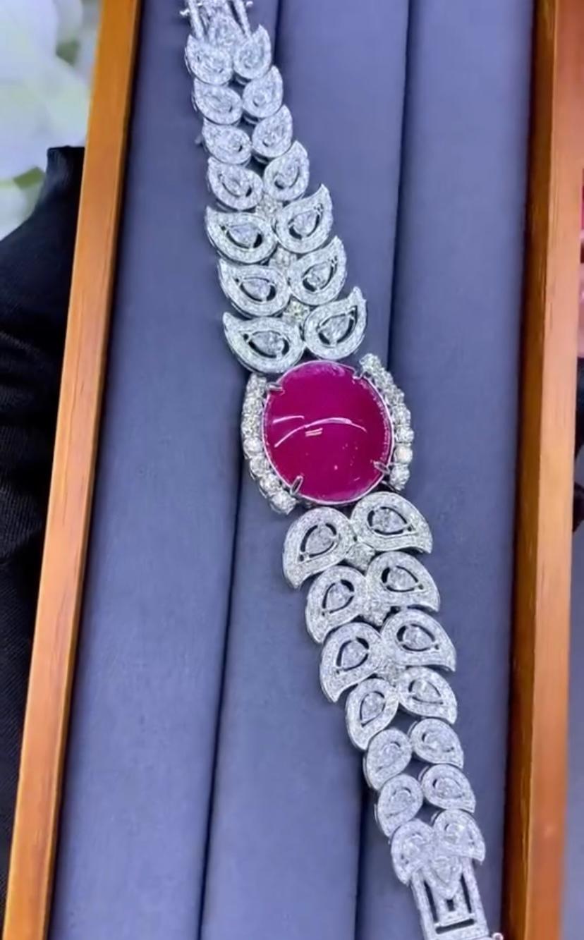 Rubino di Birmania certificato AIG da 30,00 carati e 11,00 carati di diamanti, girocollo/bracciale in oro 18 carati in vendita 3