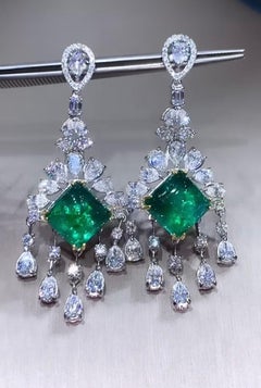 AIG certified 30.02 Carats Zambian Emeralds  12.68 Ct Diamonds 18K Gold Earrings