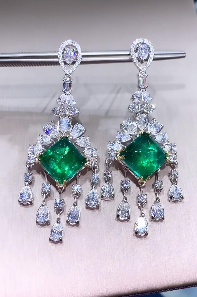 Women's AIG certified 30.02 Carats Zambian Emeralds  12.68 Ct Diamonds 18K Gold Earrings For Sale