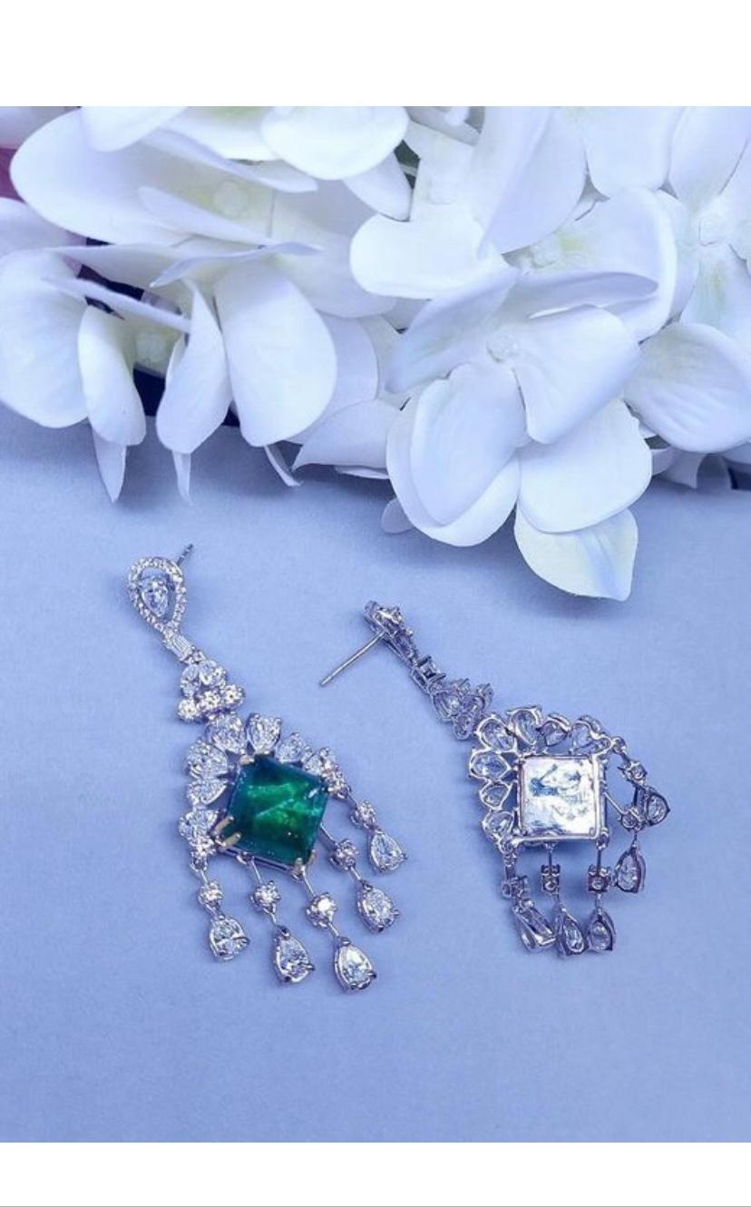 AIG certified 30.02 Carats Zambian Emeralds  12.68 Ct Diamonds 18K Gold Earrings For Sale 3