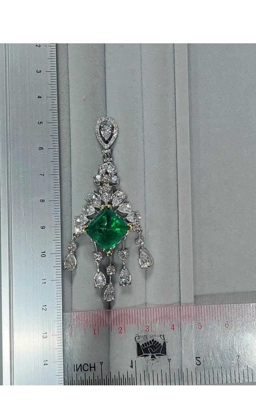 AIG certified 30.02 Carats Zambian Emeralds  12.68 Ct Diamonds 18K Gold Earrings For Sale 4