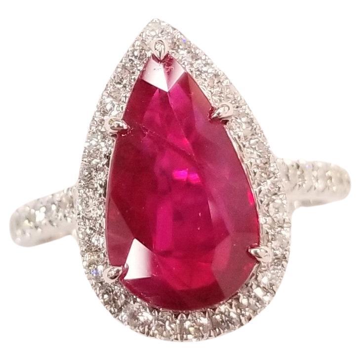 AIG Certified 3.03 Carat Ruby & Diamond Ring in 18K White Gold For Sale