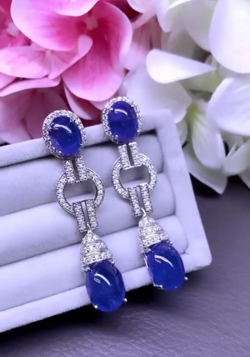 AIG Certified 30.80 Carats Natural Tanzanites  Diamonds 18K Gold Earrings  In New Condition For Sale In Massafra, IT