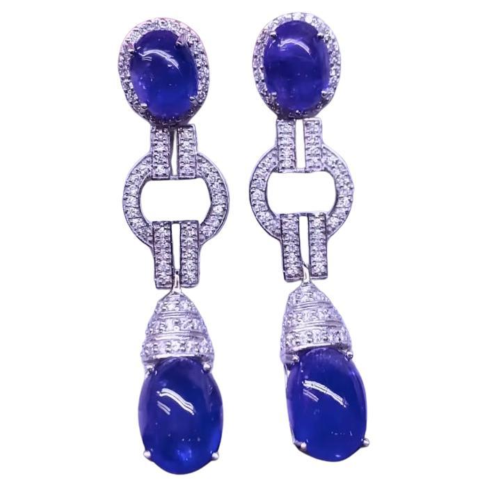 AIG Certified 30.80 Carats Natural Tanzanites  Diamonds 18K Gold Earrings  For Sale