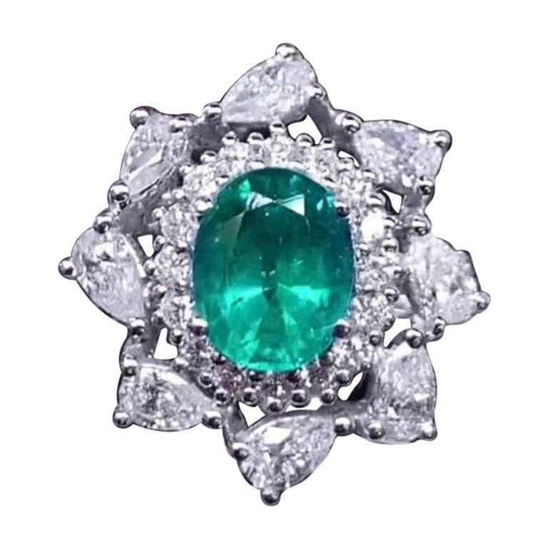 Smeraldo dello Zambia certificato AIG da 3,10 carati  Anello con 2,80 carati di diamanti in oro 18 carati