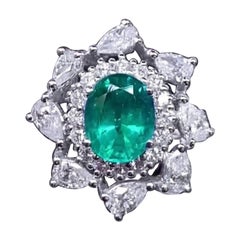 Smeraldo dello Zambia certificato AIG da 3,10 carati  Anello con 2,80 carati di diamanti in oro 18 carati