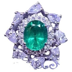 AIG Certified 3.10 Carats Zambia Emerald  2.80 Ct Diamonds 18K Gold Ring