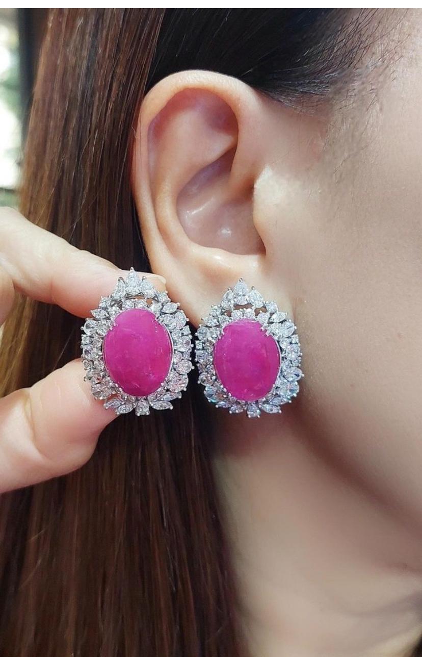AIG Certified 31.00 Ct Burma Rubies 9.40 Ct Diamonds 18K Gold Earrings For Sale 5
