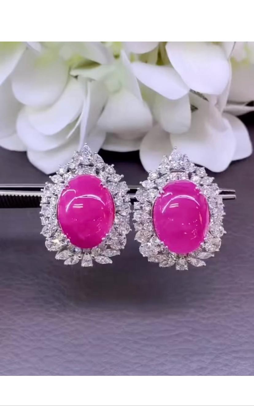 Women's or Men's AIG Certified 31.00 Ct Burma Rubies 9.40 Ct Diamonds 18K Gold Earrings For Sale
