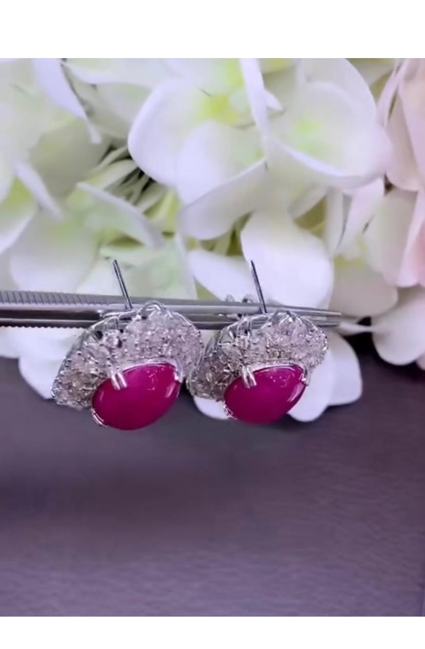AIG Certified 31.00 Ct Burma Rubies 9.40 Ct Diamonds 18K Gold Earrings For Sale 1
