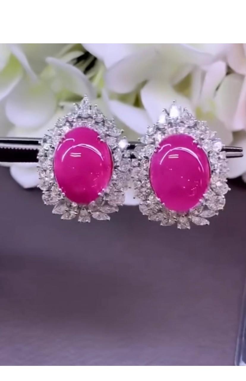 AIG Certified 31.00 Ct Burma Rubies 9.40 Ct Diamonds 18K Gold Earrings For Sale 2