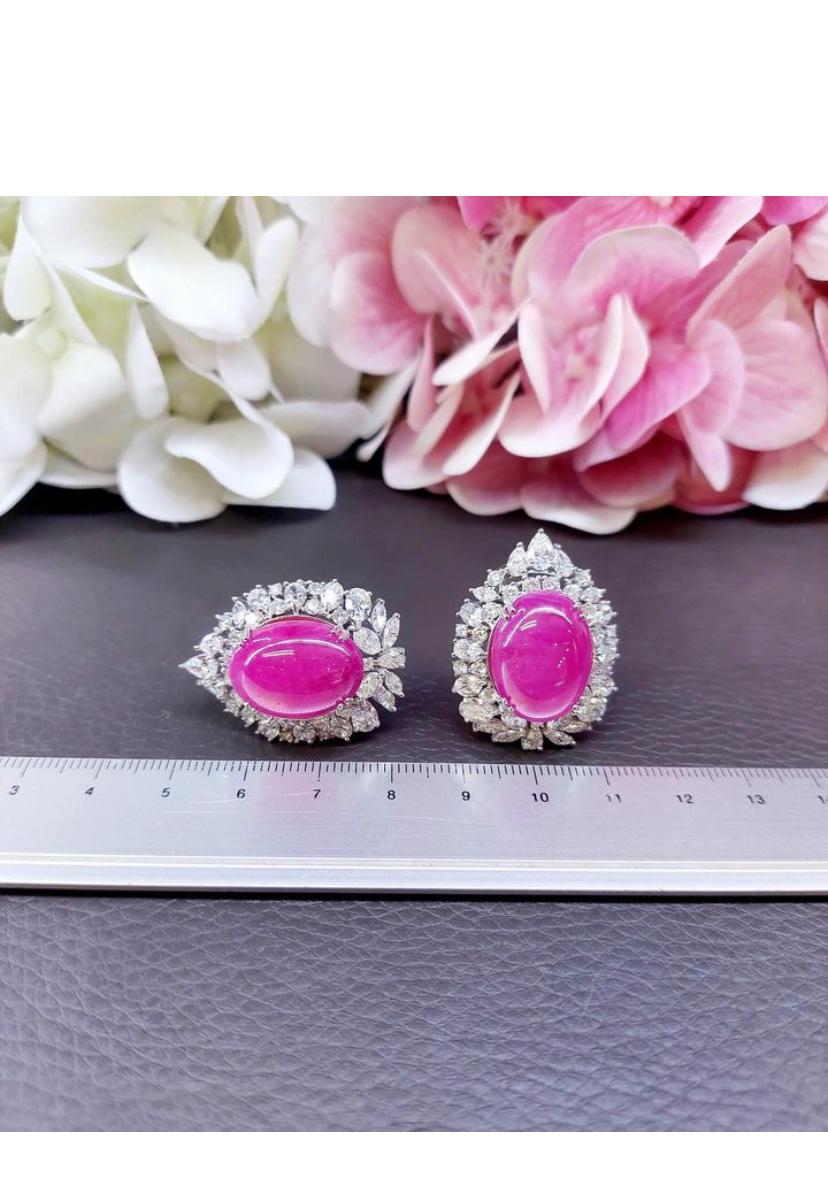 AIG Certified 31.00 Ct Burma Rubies 9.40 Ct Diamonds 18K Gold Earrings For Sale 3