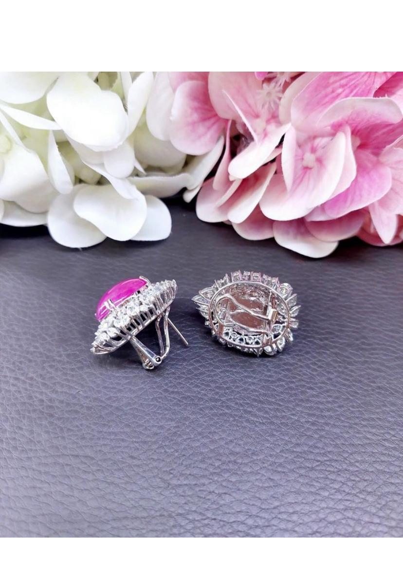 AIG Certified 31.00 Ct Burma Rubies 9.40 Ct Diamonds 18K Gold Earrings For Sale 4