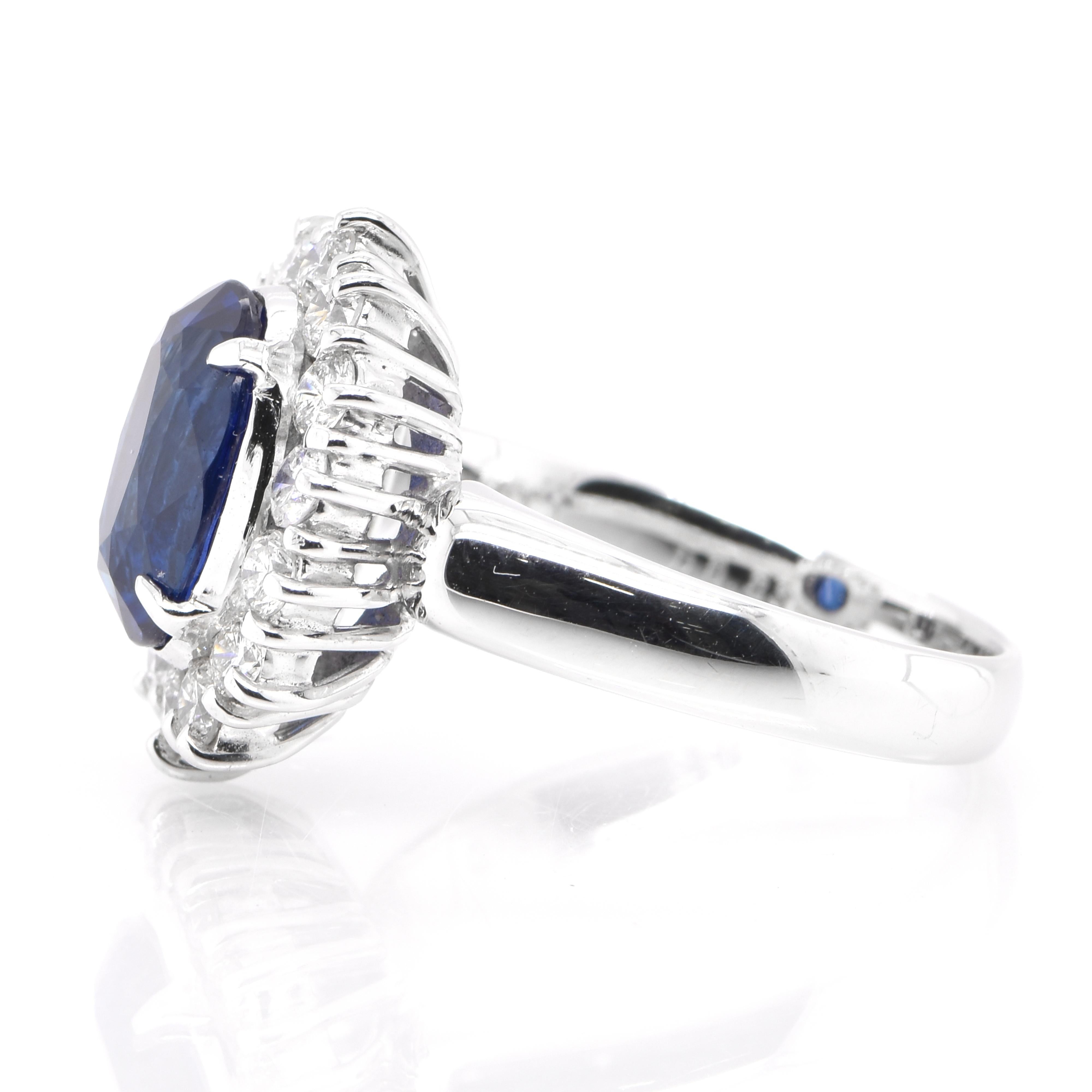 Oval Cut AIG Certified 3.11 Carat Natural Unheated Blue Sapphire Ring Set in Platinum