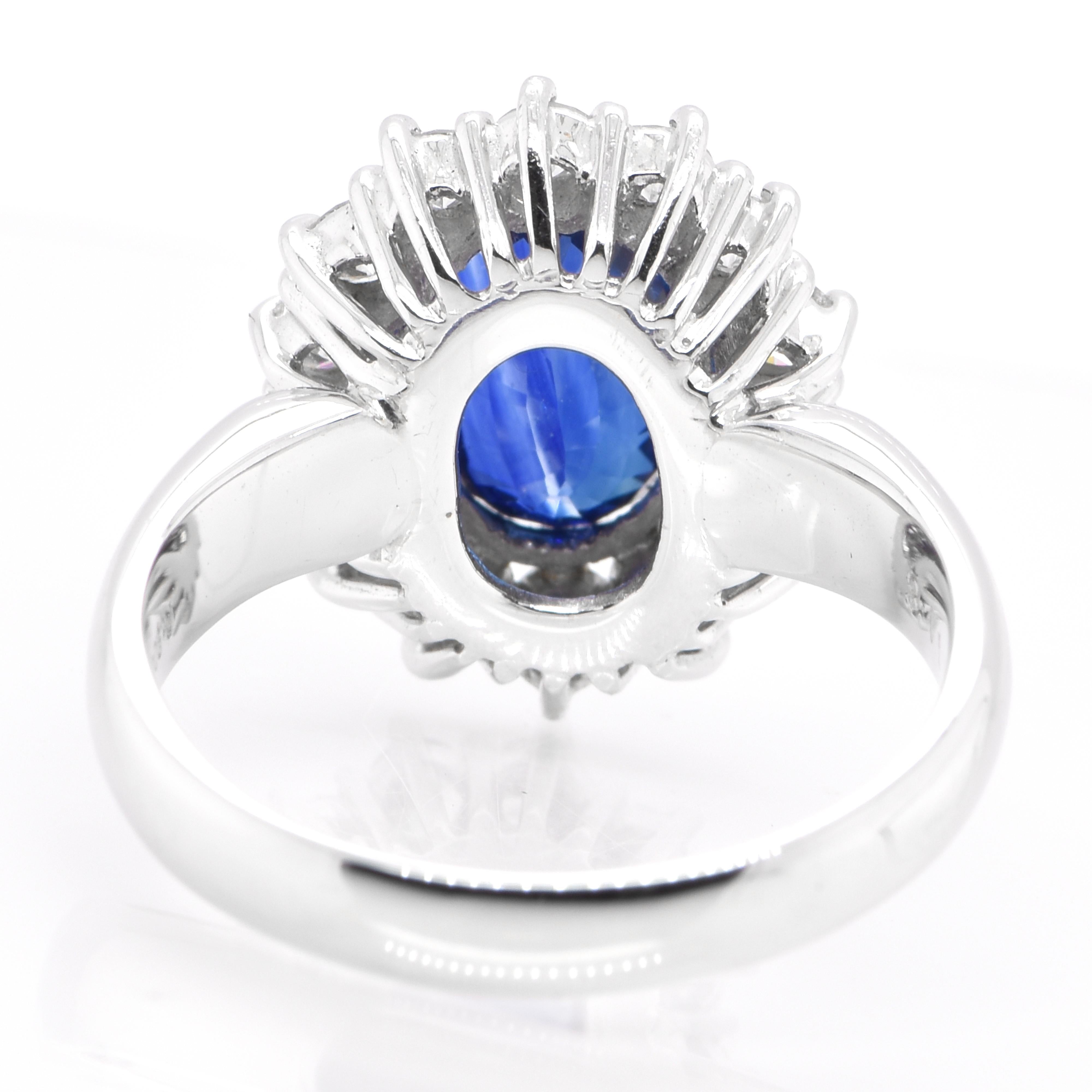 Women's AIG Certified 3.11 Carat Natural Unheated Blue Sapphire Ring Set in Platinum