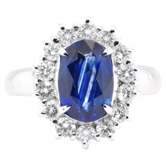 AIG Certified 3.11 Carat Natural Unheated Blue Sapphire Ring Set in Platinum