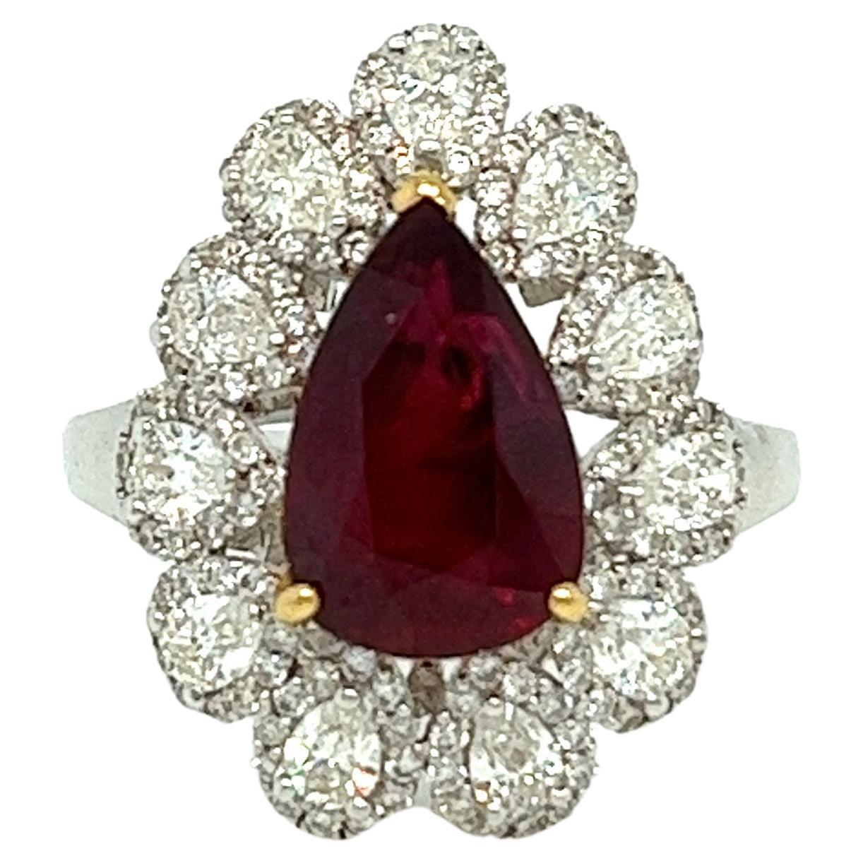 AIG Certified 3.17 ct. Pear Shape Mozambique Ruby Cocktail Ring 