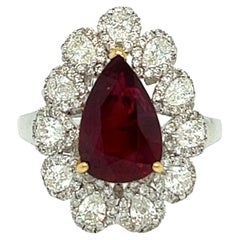 Retro AIG Certified 3.17 ct. Pear Shape Mozambique Ruby Cocktail Ring 