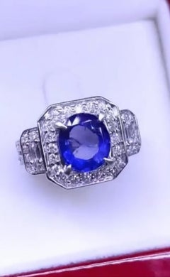 AIG Certified 3.20 Carats Natural Ceylon Sapphire 1.30 Ct Diamonds 18K Gold Ring